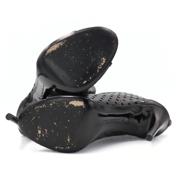 Barbara Bui Open Toe Booties Black Perforated Leather Size 40 Ankle Boots - Picture 9 of 12